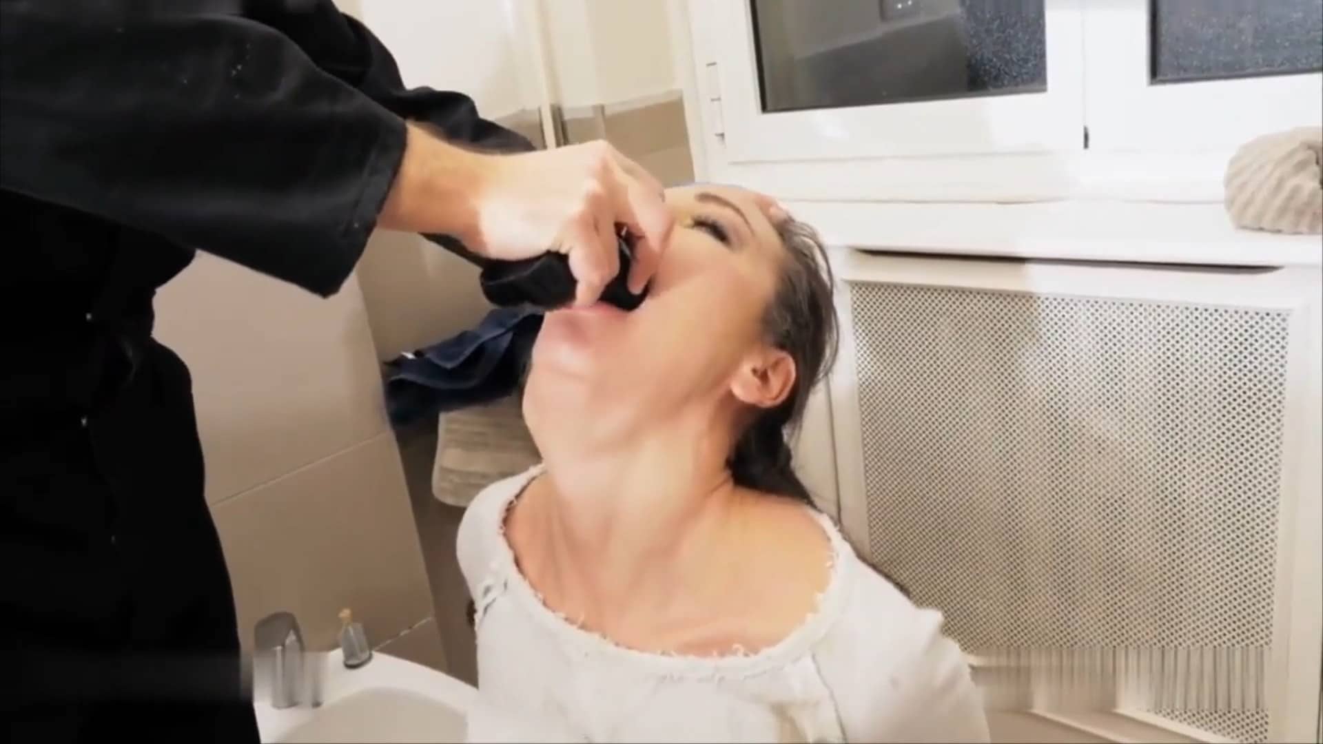 Extremely Brutal Throat Bulging Dildo Fucking of Euro Slut