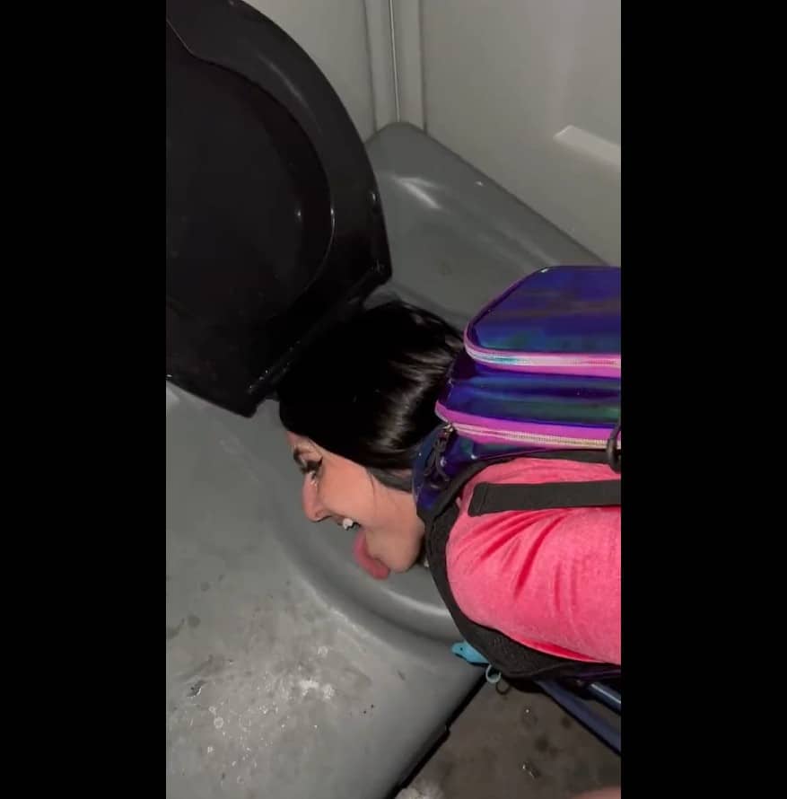 Extreme Self Degrading Whore Licking Porta Potty Seat