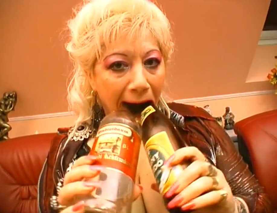 Busty Blonde Mature Whore Bottle Fucking Her Holes