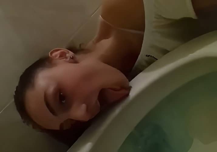 Hot Kinky Slut Licking a Toilet Seat for Self Degradation